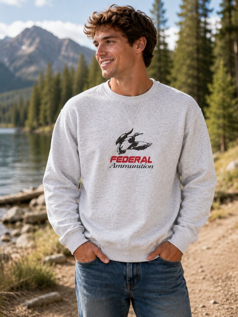 Federal Ammunition Duck Hunting Graphic Crewneck Sweatshirt XL Gray Waterfowl